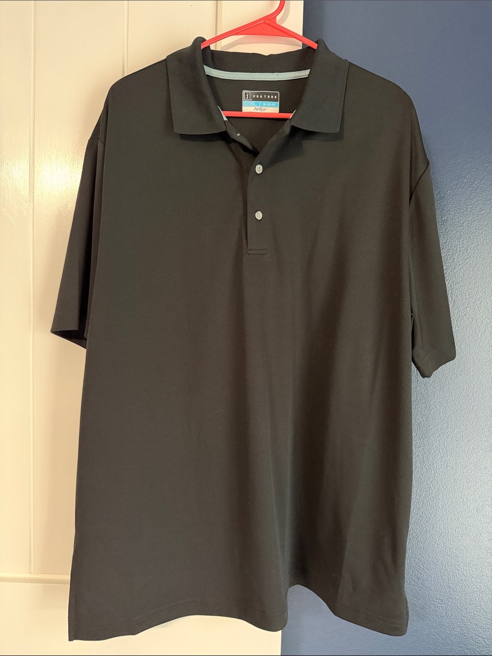 PGA Tour Black Men's Polo with Two-Button Placket